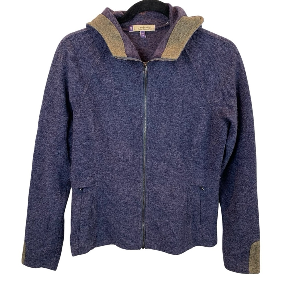 Ibex Women's S Blue Purple Merino Wool Knit Blend Full Zip Hoodie Sweater